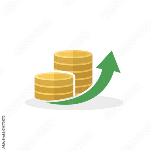 Financial Growth Concept with Gold Coins and Rising Green Arrow for Successful Business Investment and Profit Increase Analysis