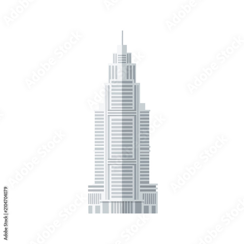 Grey vector illustration of a modern skyscraper city building for corporate business and urban architecture design