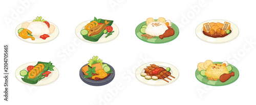 Bild auf Leinwand indonesian cuisine illustration collection