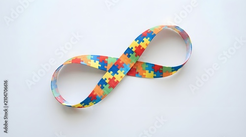 Colorful puzzle piece ribbon on white background autism awareness symbol
