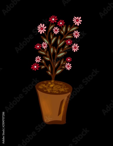 Colorful Potted Plant with Pink and Red Flowers 