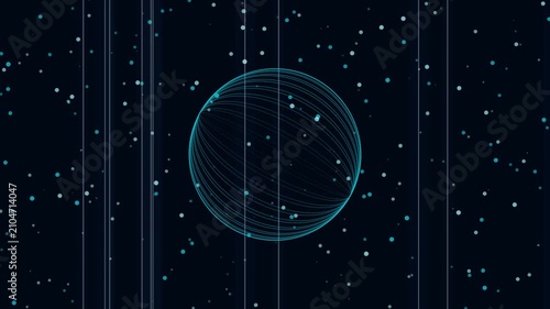 Futuristic Digital Globe Animation with Data Lines and Particles in Dark Tech Style