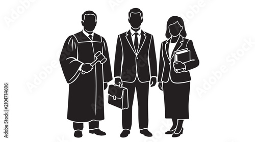 Cuadro en lienzo Professional Law Team Silhouette Featuring Judge with Gavel Lawyer with Briefcas