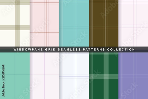 Fotografie Set of ten minimalist windowpane grid seamless patterns with showcases collectio