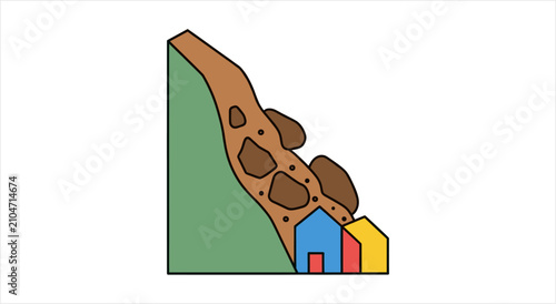 Photos Illustration of a landslide threatening houses on a slope.