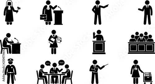 Cuadro en lienzo Set of legal and courtroom justice icons.