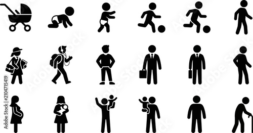 Bild auf Leinwand Set of human life cycle icons depicting growth from infancy to old age