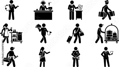 Photos Hotel and Hospitality Staff Service Personnel Icon Set.