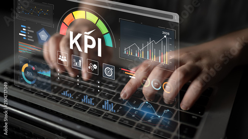 Obraz na plátně A business intelligence dashboard displaying various Key Performance Indicators (KPI)