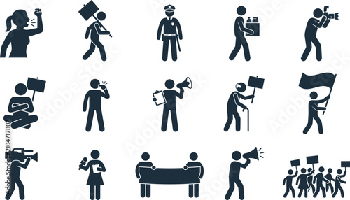Photography Set of protest and demonstration icons depicting various activist roles