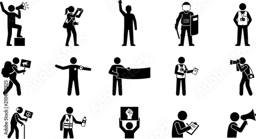 фотографія Set of protest and demonstration stick figure icons.