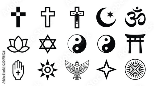 Konstfotografi World religion and spiritual belief symbol icon set featuring christianity islam