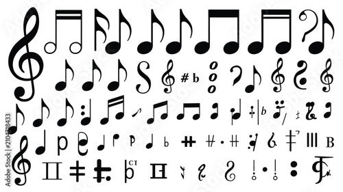 Foto Music notes and notation symbol icon set including treble clef eighth note sharp