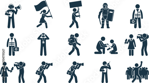 Konstfotografi Collection of journalist reporter and protester stick figure icons