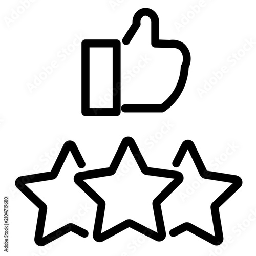 Thumbs up with three stars line icon, positive feedback rating vector