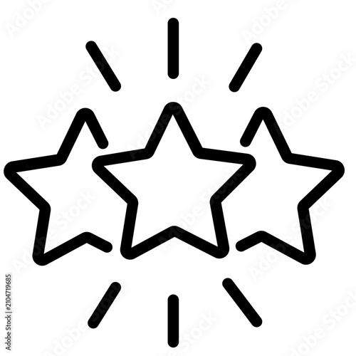 Three stars rating line icon, shining positive feedback review vector
