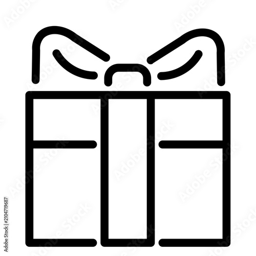 Gift box with ribbon bow line icon, present package surprise vector
