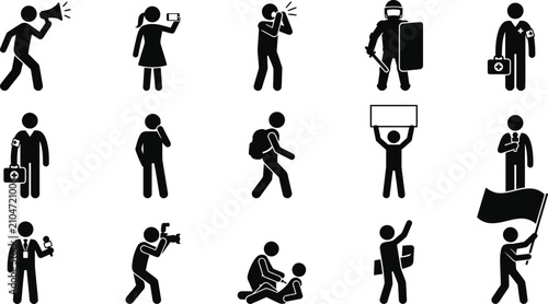 Set of stick figure icons representing protesters and social activism.