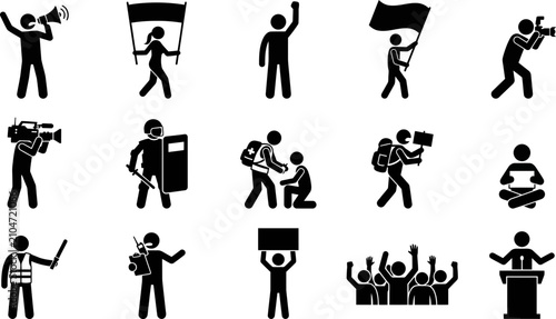 Фотография Set of Protest and Demonstration Icons Representing Civil Unrest and Public Activism