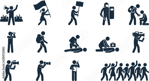 Fotografie Set of stick figure icons representing protest and civil demonstration