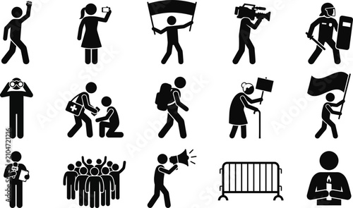 Photography Collection of protest and demonstration icons set.