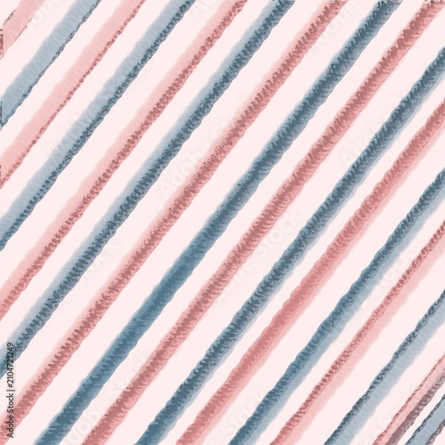 Cuadro en lienzo Gentle diagonal stripes with textured watercolor edges in warm blush rose and cool sky blue on an off-white background
