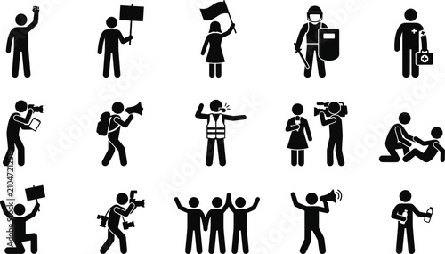 Quadro su tela Set of stick figure icons representing protest and civil demonstration