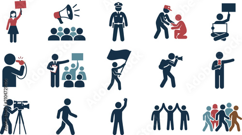 Bild auf Leinwand Set of protest and demonstration icons depicting social activism and public assembly