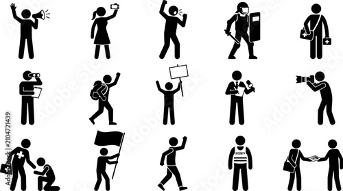 Obraz na płótnie Set of stick figure icons representing protest and civil demonstration