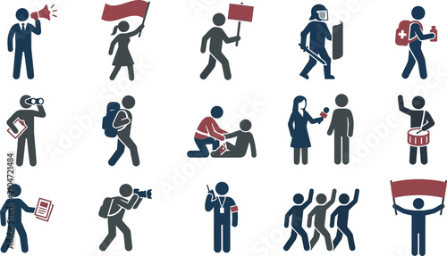 Fotografie Set of protest and social demonstration icons in flat style.