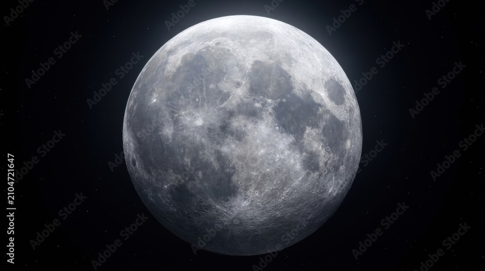 Fototapeta premium Realistic close up view of the moon surface in space with realistic full moon craters stars solar system outer space astrophysics