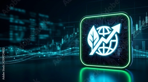 ESG Investment Concept - Futuristic Sustainable Finance Icon with Neon Green Growth Symbol