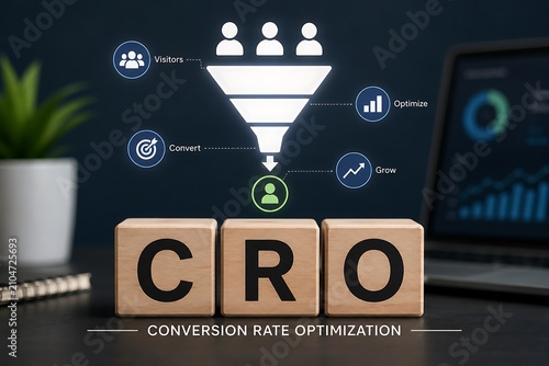 Conversion rate optimization cro concept with wooden blocks and funnel