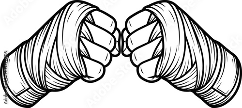 Foto Illustration of boxing hands wrapped in hand wraps for combat sports