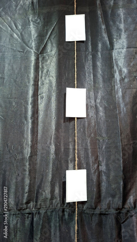 Blank Photo Print Hanging Vertically on Rope Mockup with Copy Space Minimal Background for Custom Design
