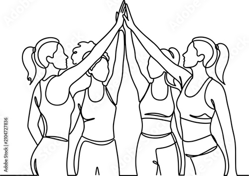 Quadro su tela Continuous one line drawing of a group of diverse women joining hands together