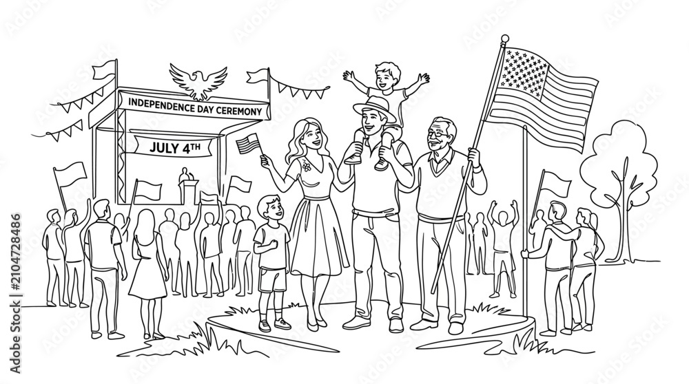 Obraz premium Family celebrating Fourth of July at Independence Day ceremony with American flag