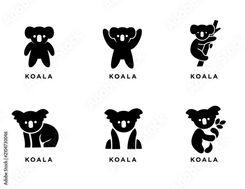 Photography Minimalist Koala Logos and Icons Collection: Simple Black and White Designs in V