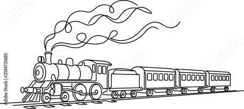 Foto Black and white line art illustration of a vintage steam locomotive train