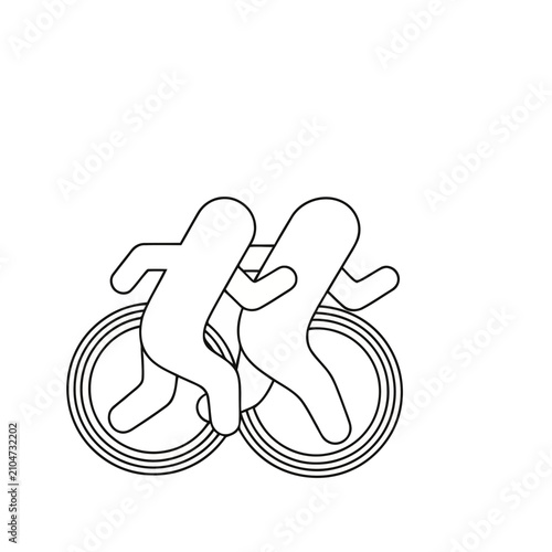 Two figures riding a bicycle