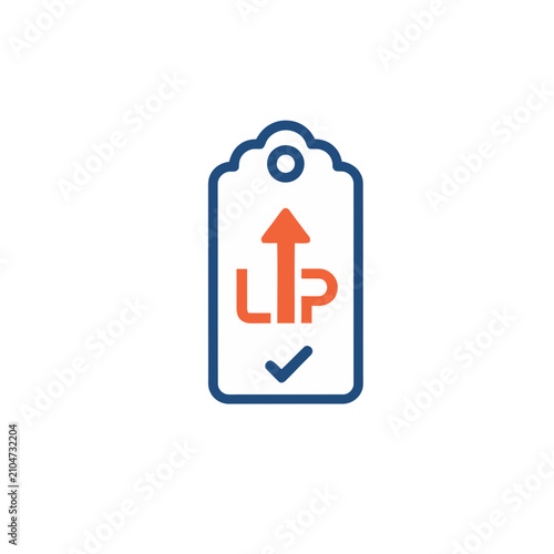 Up arrow and checkmark on tag icon