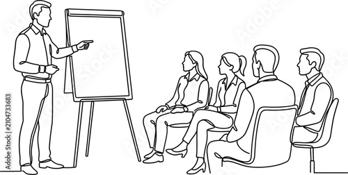 Foto Business training session with a presenter and a small group of attentive colleagues
