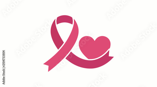 Pink Ribbon and Heart Symbol for Breast Cancer Awareness and Support