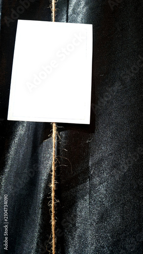 Blank Photo Print Hanging Vertically on Rope Mockup with Copy Space Minimal Background for Custom Design
