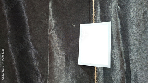 Blank Photo Print Hanging Vertically on Rope Mockup with Copy Space Minimal Background for Custom Design
