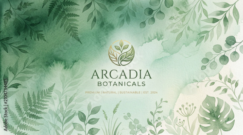 Elegant Botanical Background with Lush Watercolor Green Foliage Elements and Organic Decorative Leaf Patterns for Natural Branding