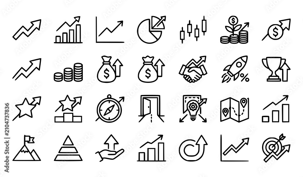 Fototapeta premium Modern Growth Arrow Line Icons Collection Editable Stroke Business Finance Success and Trend Vector Set