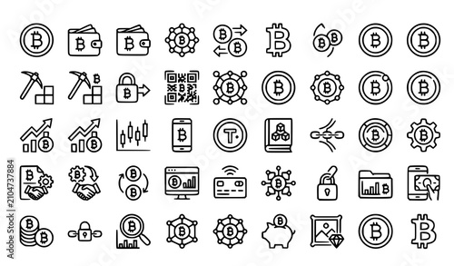 Bitcoin Outline Icons Set with Editable Stroke Cryptocurrency Blockchain Digital Finance and Crypto Vector Collection