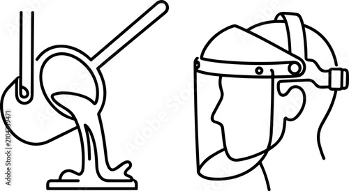 Bild auf Leinwand Industrial foundry pouring molten metal and safety face shield icon set