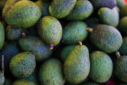 Fresh green avocados displayed together as a food background.